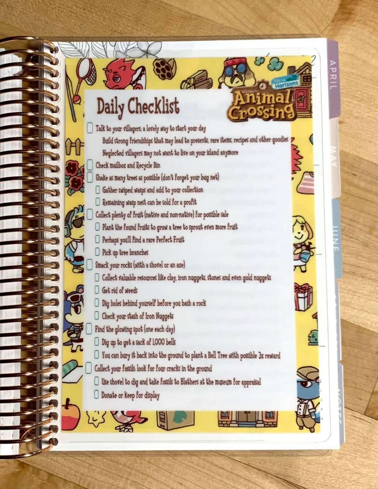 Animal Crossing Daily Checklist Insert 4 use with ErinCondren A5 Ring Agenda-