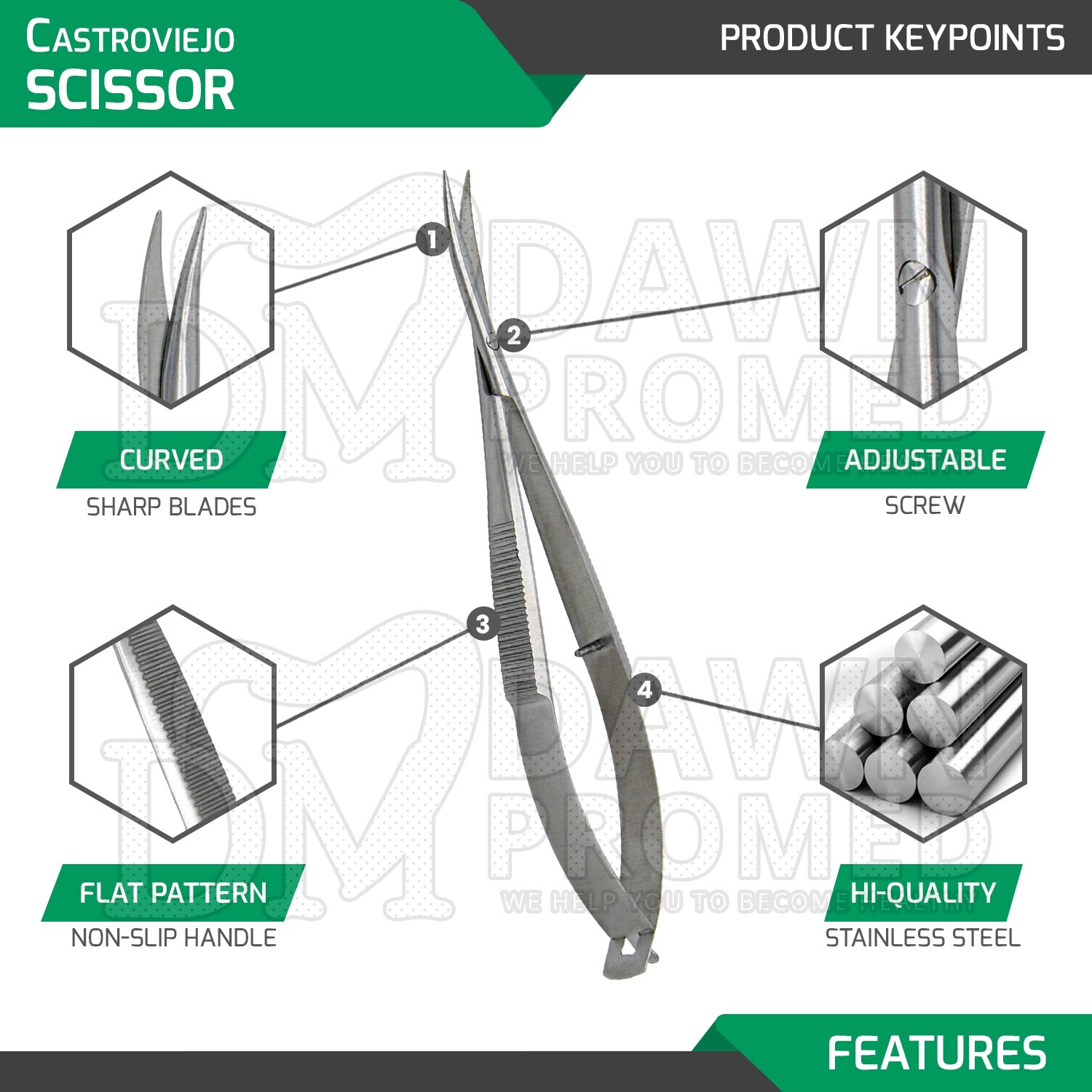 Castroviejo Scissors Curved 4.5″ Micro Surgery Ophthalmic Surgical Instrument