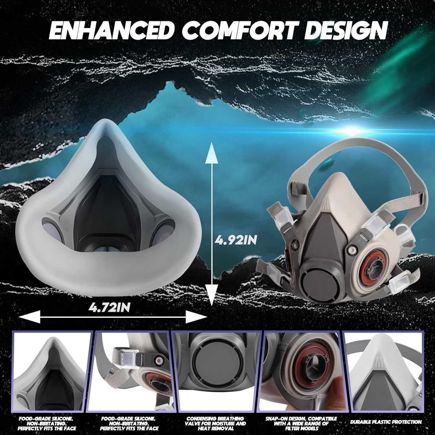 7502 Half Face Respirator Facepiece Mask & 2- 60926 P100 Cartridges Filters NEW