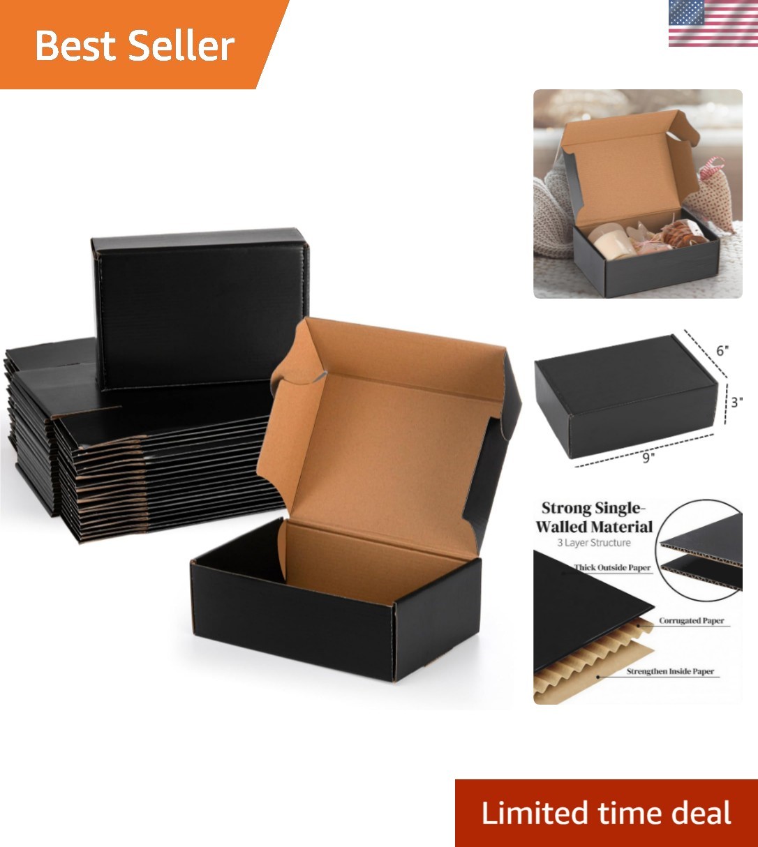 Matte Finish 30 Pack Small Shipping Boxes, 9x6x3 Inches – Eco-Friendly & Strong