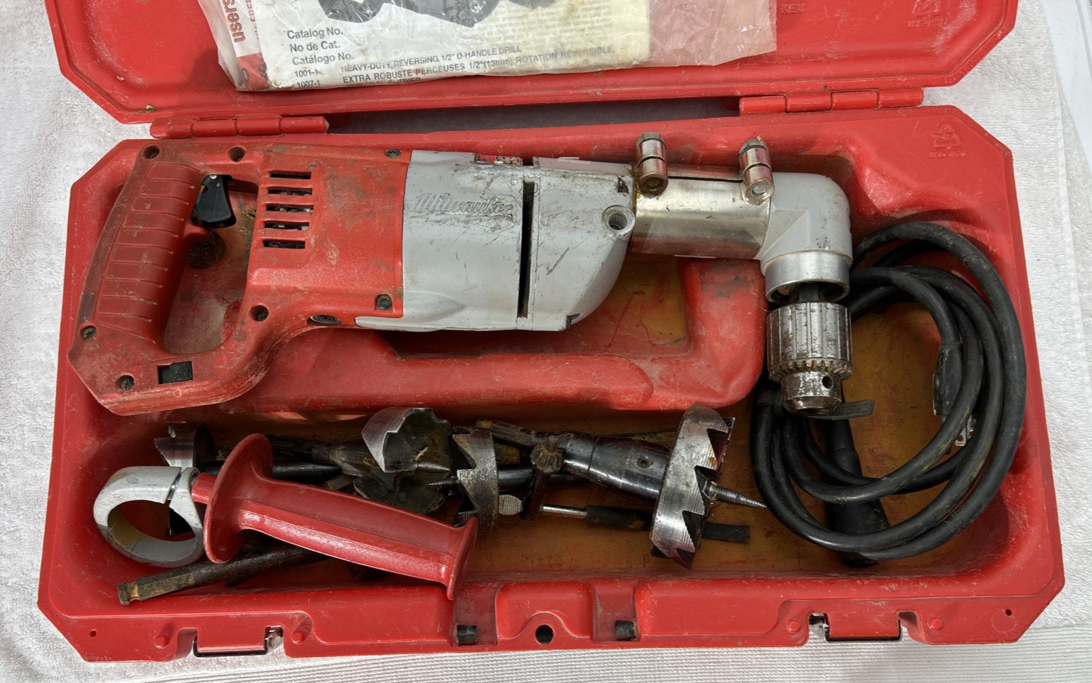 Milwaukee 1107-1 1/2″ Right Angle Drill Hole Hawg w/ Case Chuck Key Handle Extra