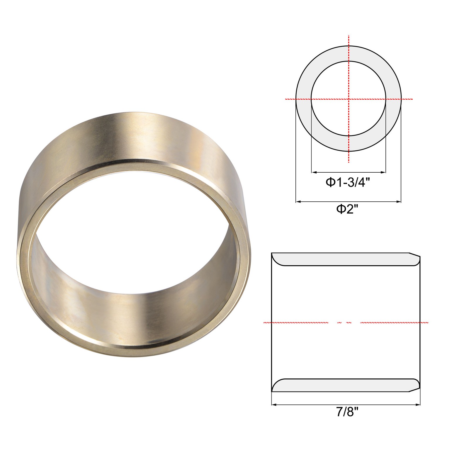 Sleeve Bearing 1-3/4″ x 2″ x 7/8″ Wrapped Oilless Bushings Cast Brass