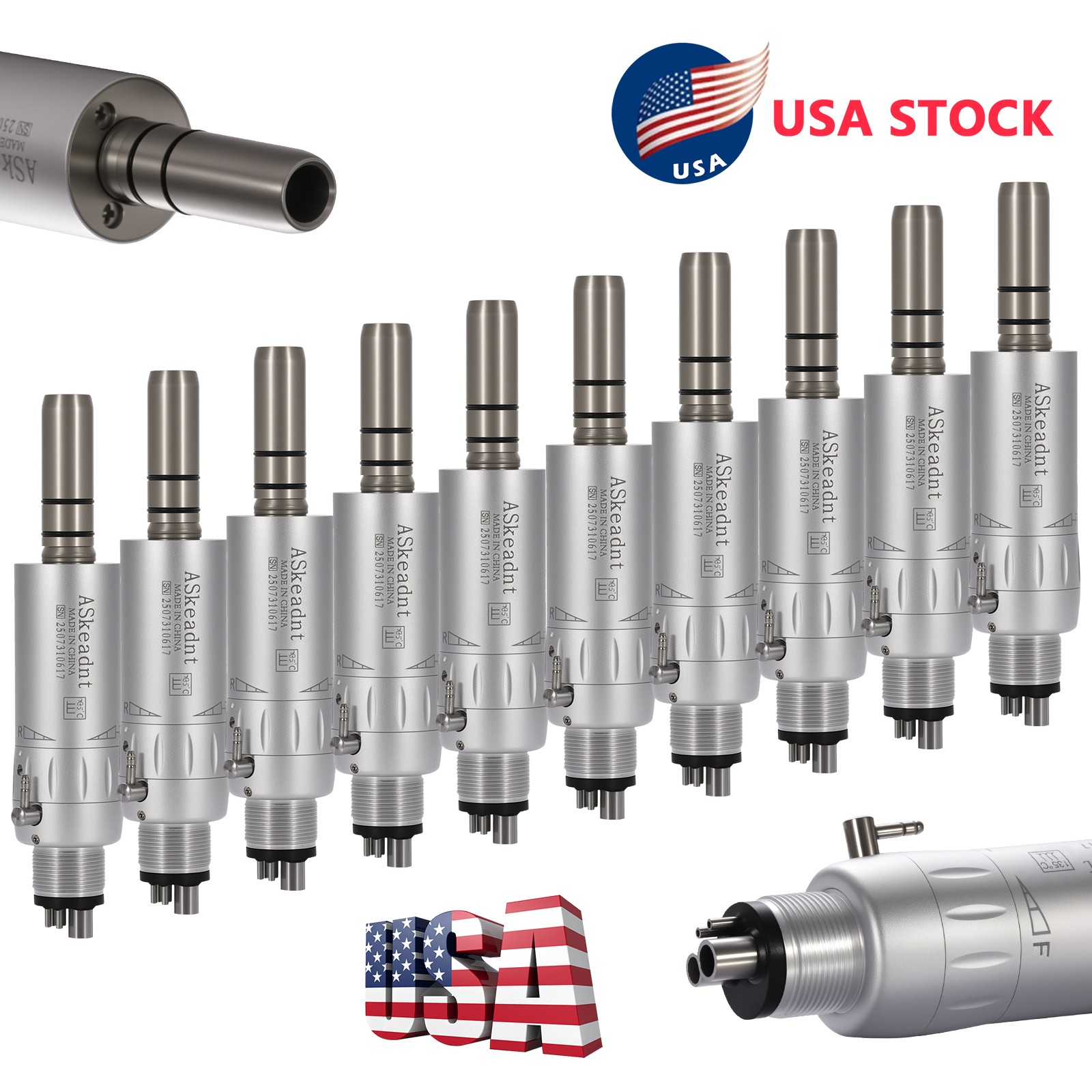 1-10 ASkeadnt Dental Slow Speed Motor Air Motor 4 Hole E-Type Micromotor