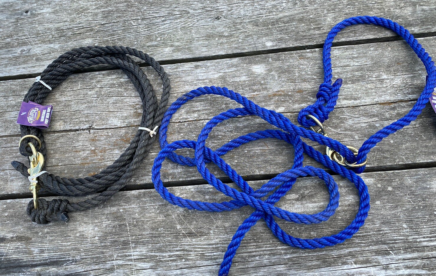 2 Weaver poly nylon adjustable livestock neck ropes blue & black NWT