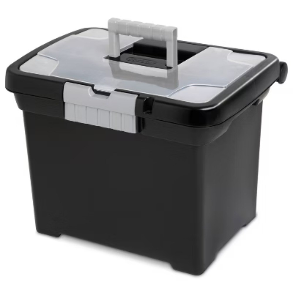 Medium Letter File Box 8.5×11 Plastic Storage Organizer with Handle Black