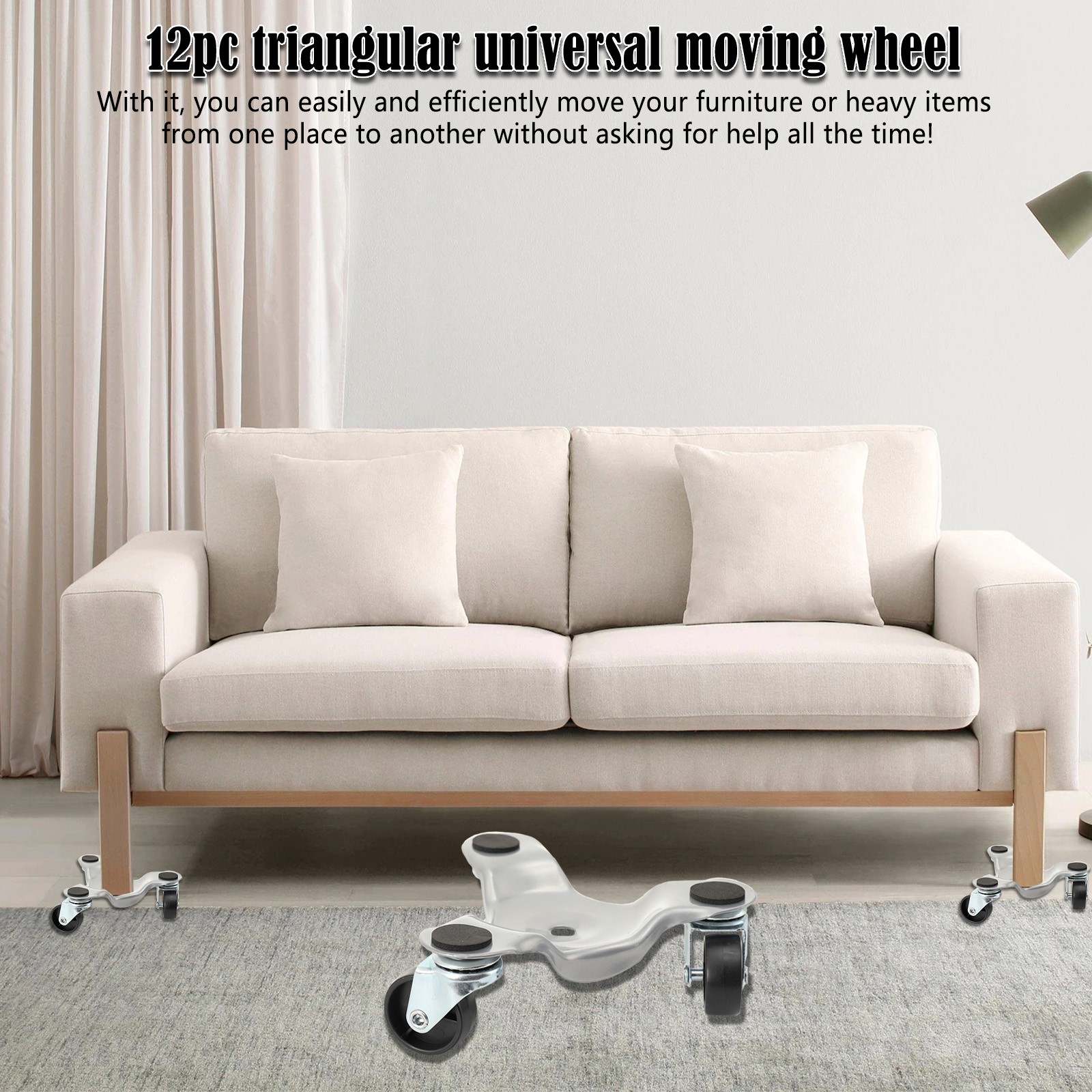Furniture Moving Dolly Set 3 Wheel Iron Tri Dolly Triangle Swivel Caster Wheel
