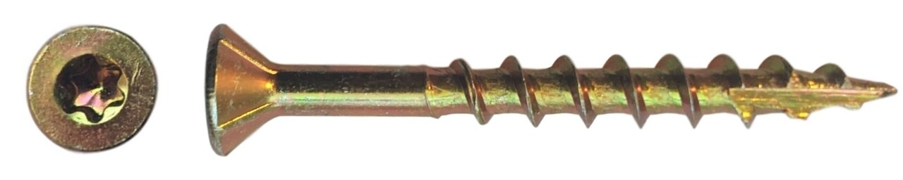 Torx 1-1/4 to 4″ Star Flat Head with nibs Yellow Zinc Type 17 Outdoor Wood Screw