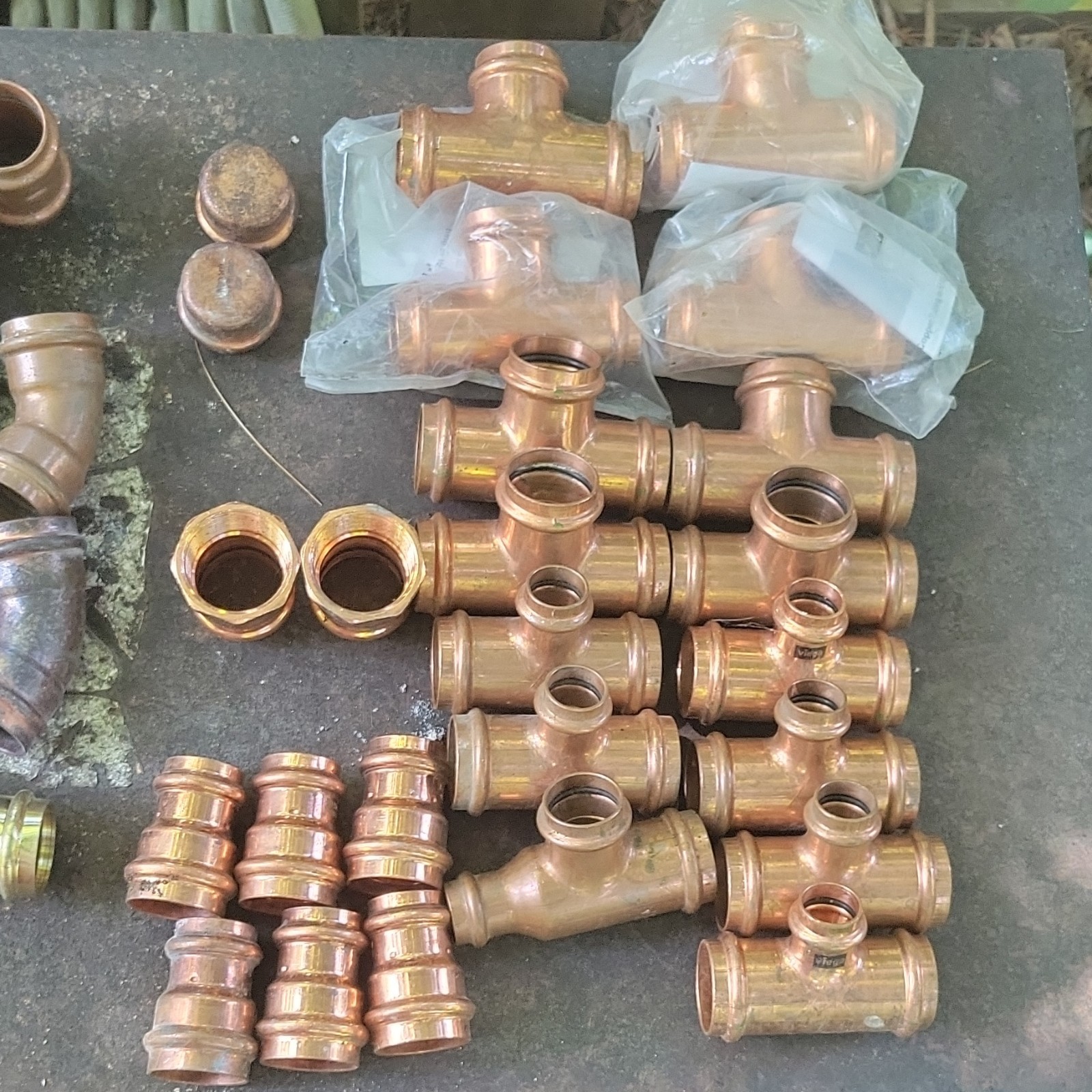Copper Propress 1 1/4″ Inch Lot Of Fittings Tees 90s Adapter coupling Valve READ