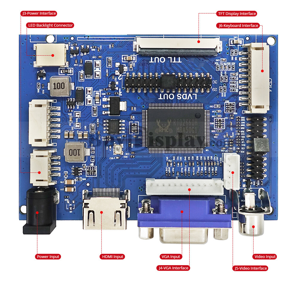 IPS 5″ LCD Module HDMI,VGA,Video Driver Board and 800×480 TFT Display