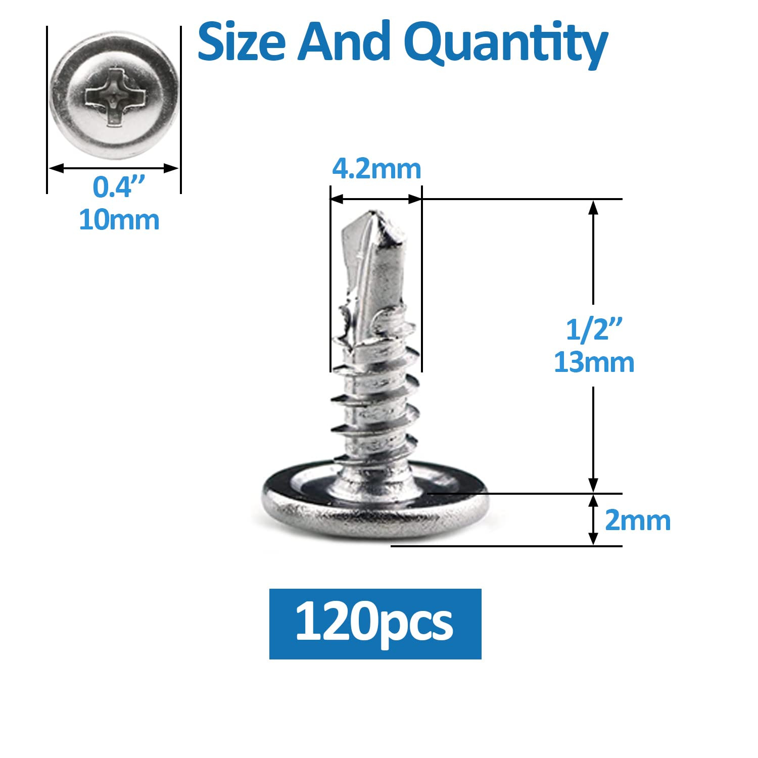 #8 x 1/2 Sheet Metal Screws 120PCS 410 Stainless Steel Truss Head Fast Self…