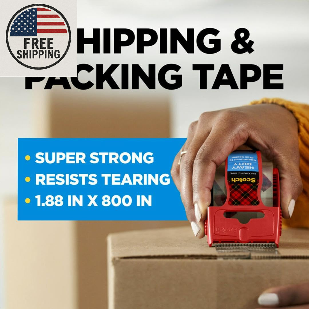 Scotch Heavy Duty Shipping Packing Tape, Clear, Packing Tape for Moving Boxes an