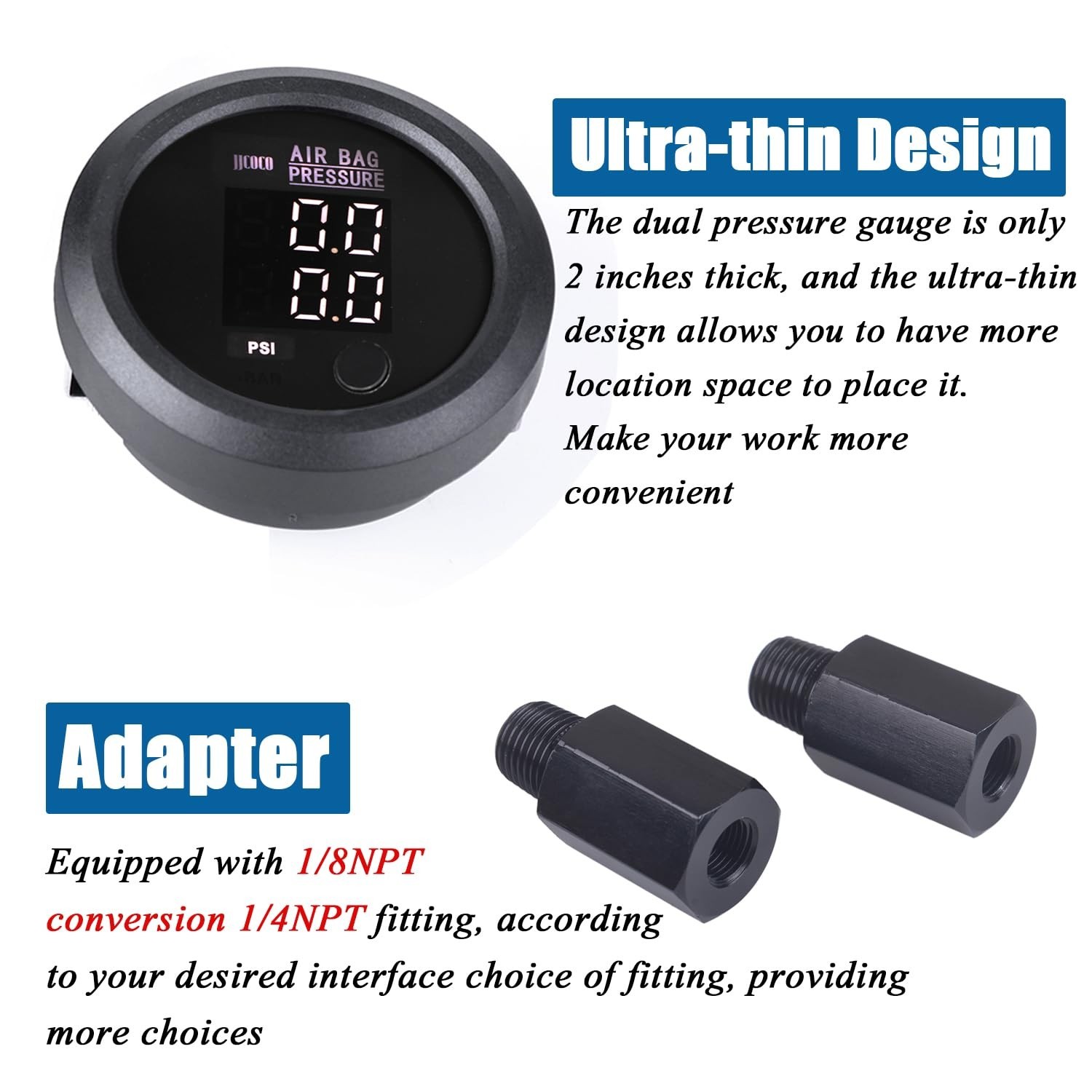 52mm Dual Digital Air Pressure Gauge 0-220 PSI 2 1/8NPT Sensors Kit