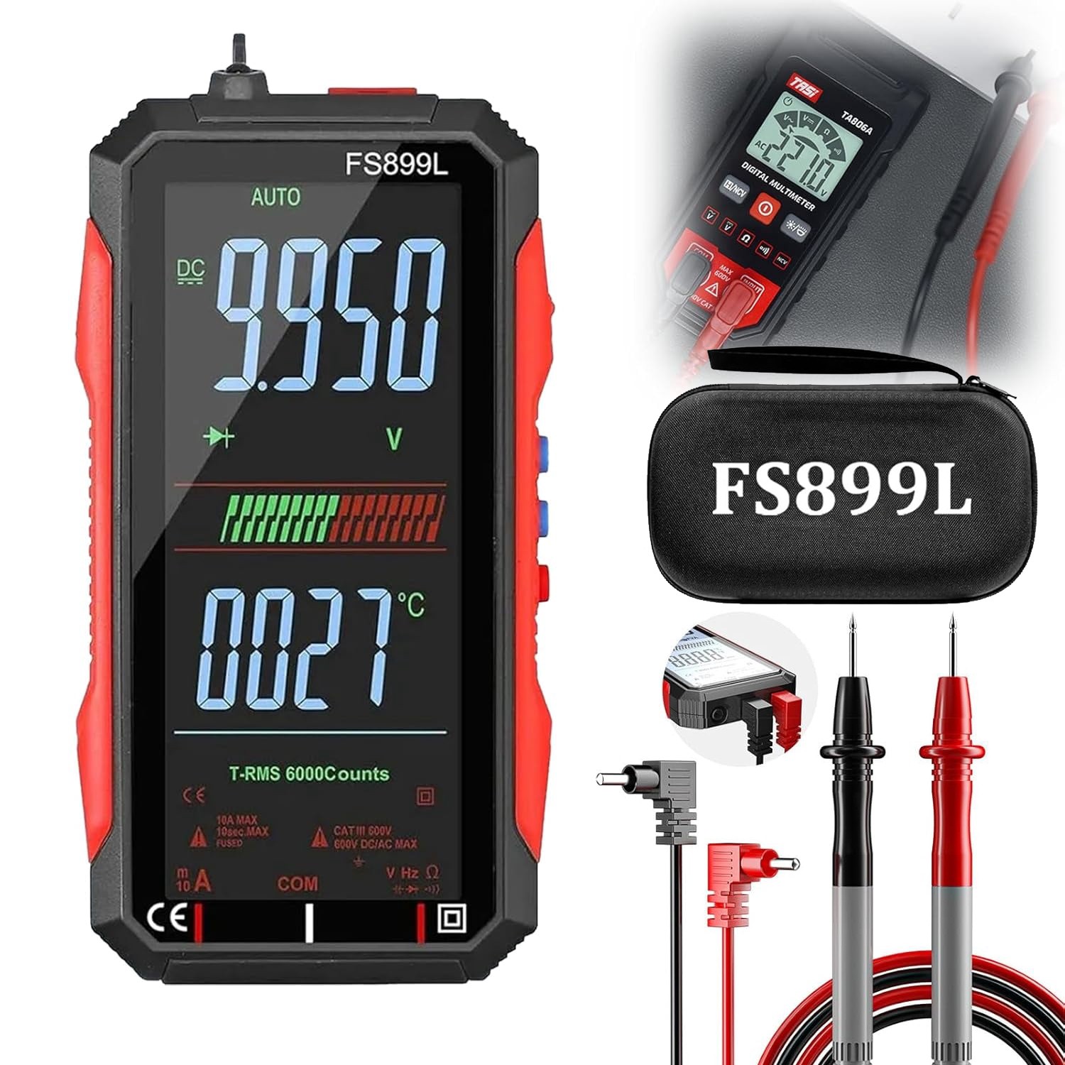 FS899L Digital Multimeter with Color Screen & Storage Case, USB C Rechargeable E
