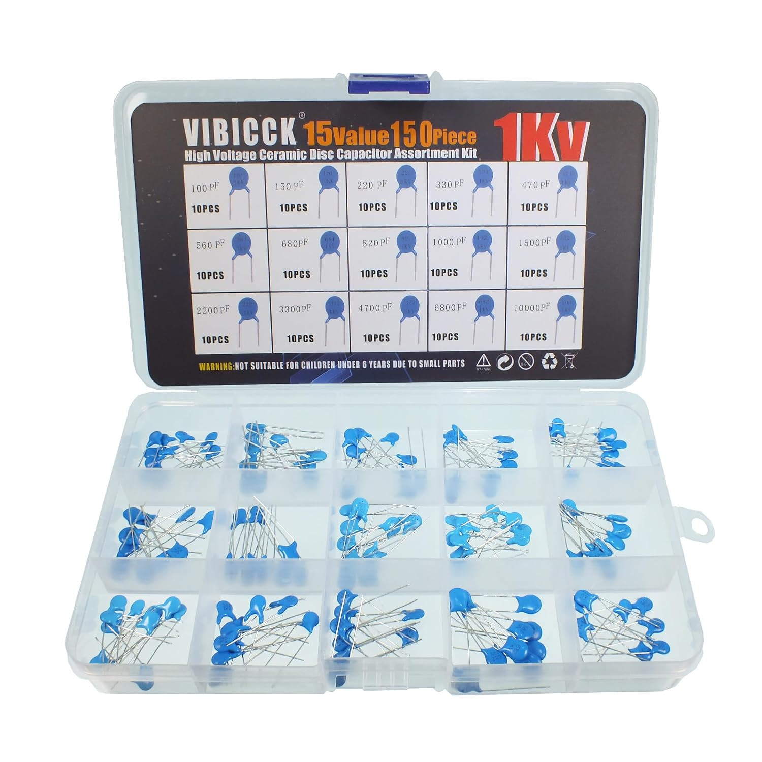 150Pcs 15Values High Voltage Ceramic Disc Capacitor Assortment Kit