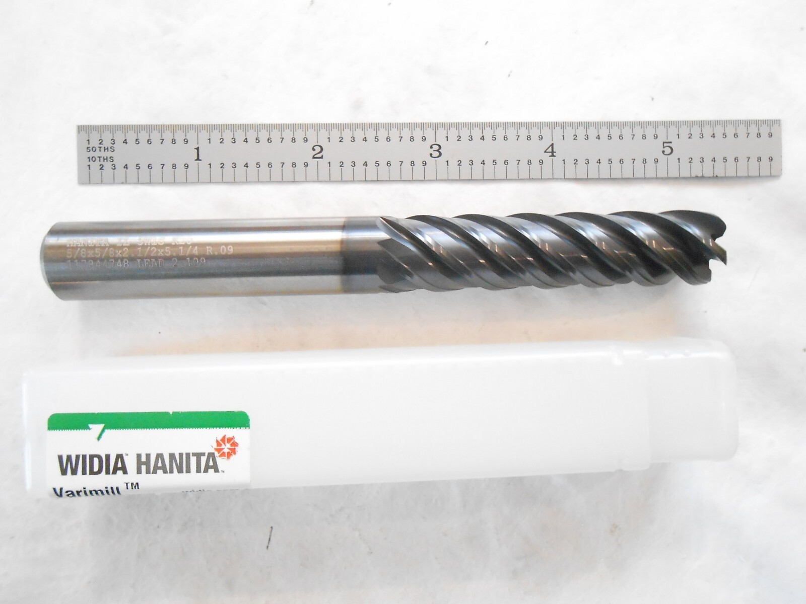 NEW WIDIA 5/8″ DIA X 2-1/2″ LOC X 5-1/4 OAL X .09″ CR 5FL NON-CC CARBIDE ENDMILL