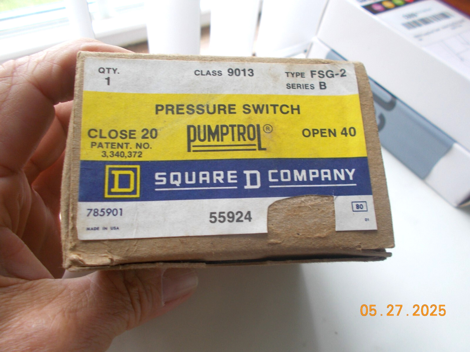 NOS Square D 55924 Type FSG-2 Pumptrol Pressure Switch Close 20 Open 40