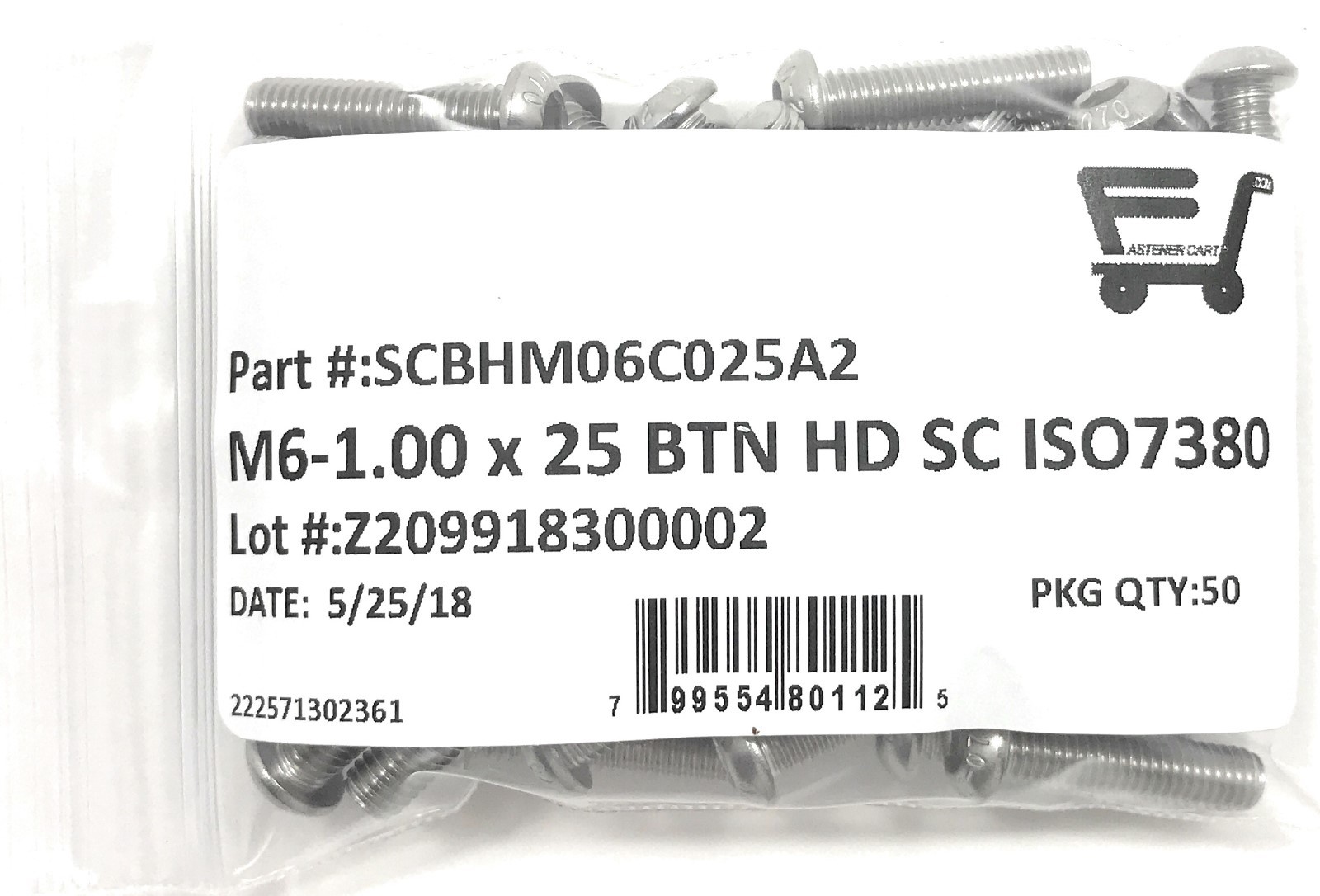 (50) M6 x 1.0 x25 Stainless Steel Button Head Socket Cap Screws ISO7380 M6-1.00