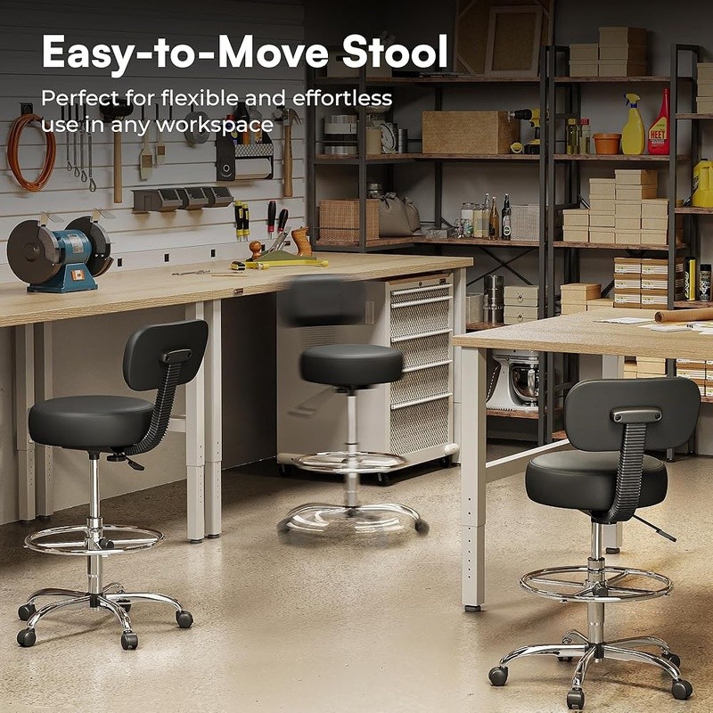 Drafting Chair with Back Adjustable Foot Rest Rolling Stool Office Desk Chair
