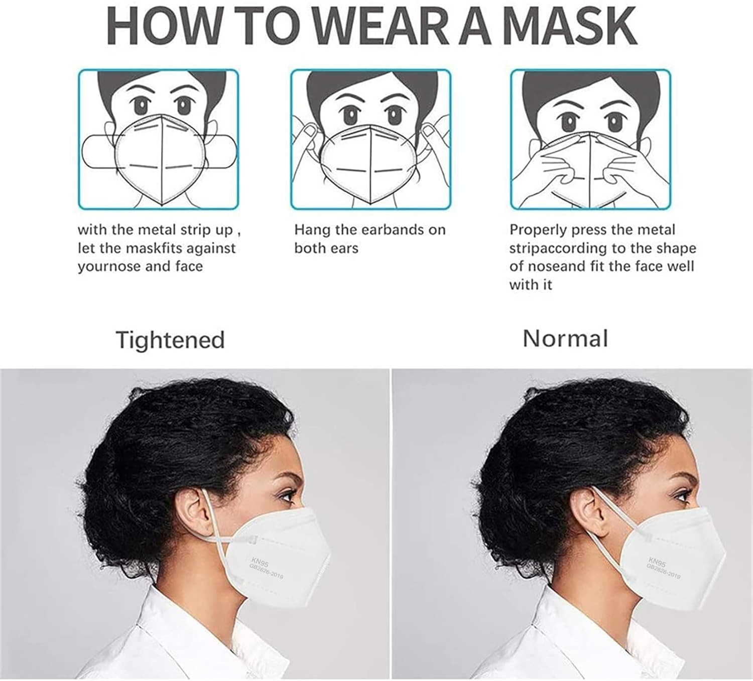 50PCS KN95 Face Mask 5 Layer Breathable with Elastic Earloops Cup Dust