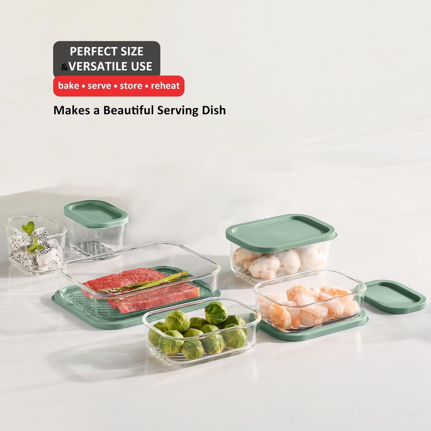 EATEX 6 Pack Glass Meal Prep Containers with Grooved Base, 6 Stackable BPA Fr…