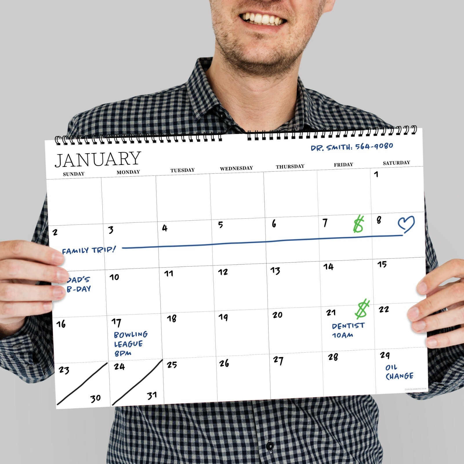 Undated 17″ x 12″ Dry Erase Medium Wire-o Hanging Horizontal Wall Calendar