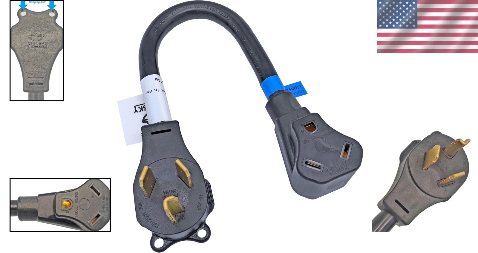 18-Inch 30A NEMA 10-30P to TT-30R Plug Adapter – Efficient and Safe Connection