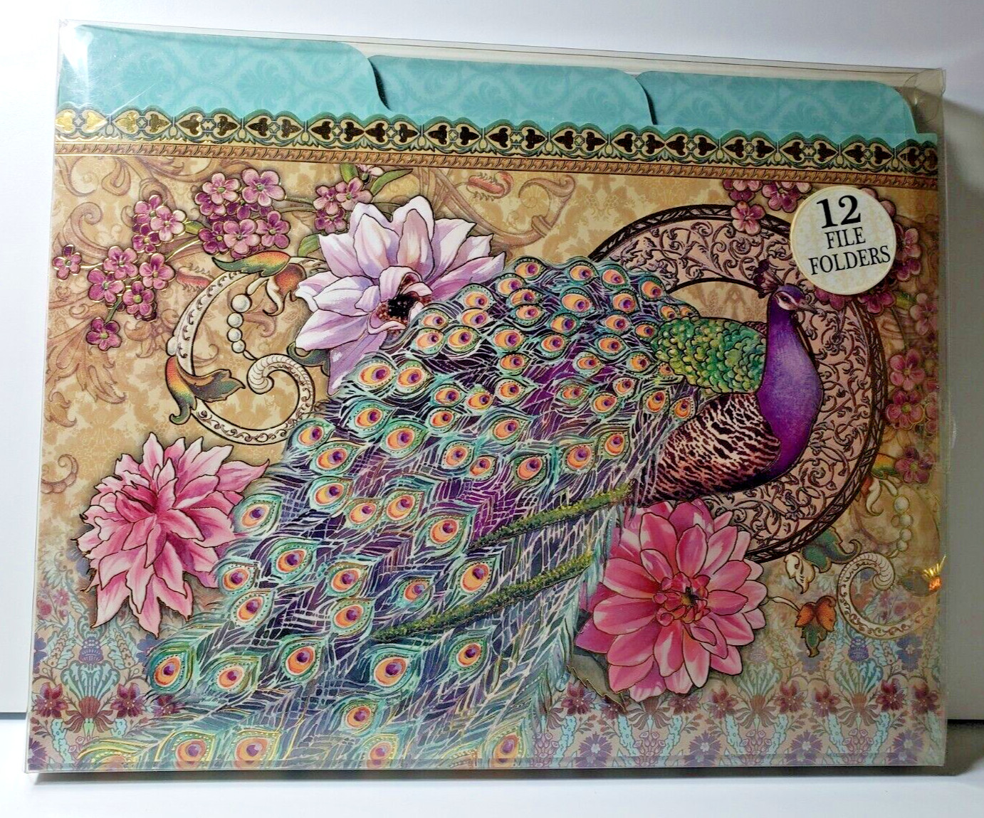 Punch Studio Peacock Letter-Size File Folders Set of 12