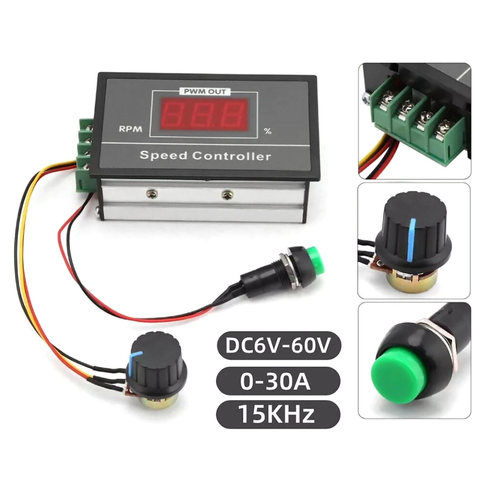 High Current 30A PWM DC Motor Controller for 12V 24V 36V 48V Systems w/ Display