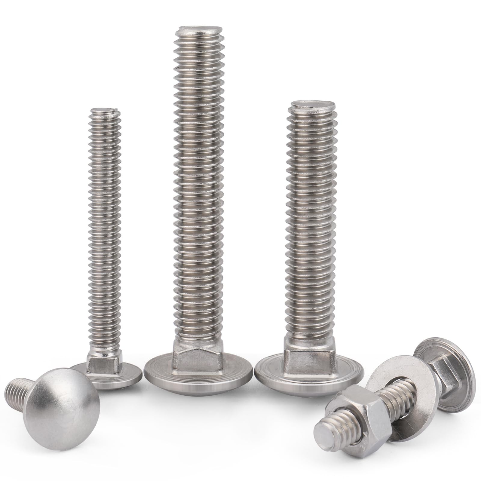 VGBUY 3/8-16 x 6 Carriage Bolts Screws 4 Sets, x 6″ (4 Sets), Silver