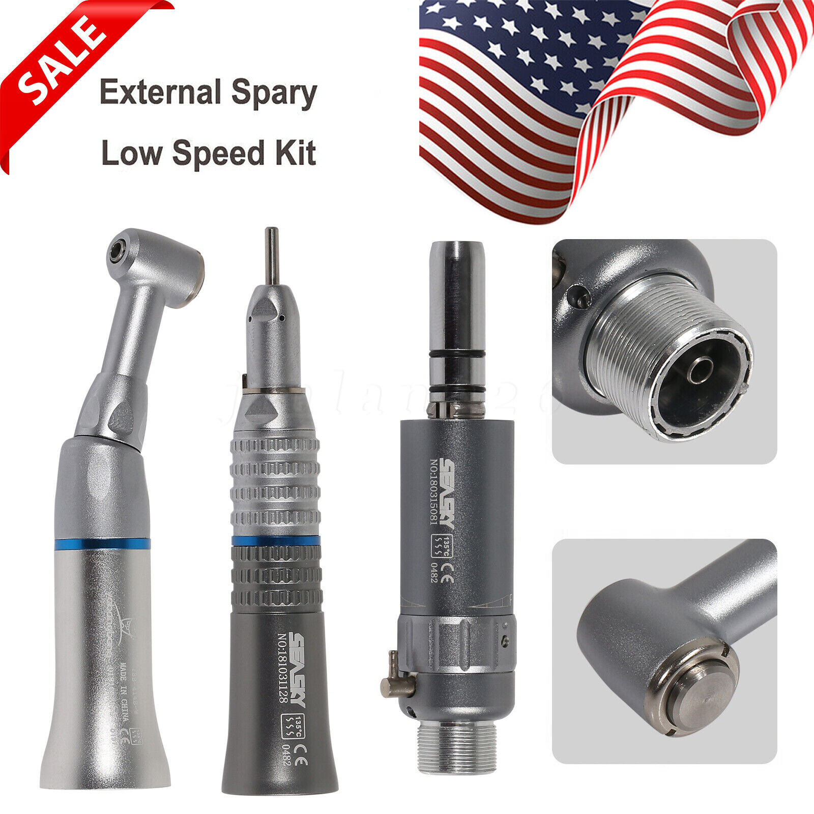 SEASKY Dental Slow Low Speed Handpiece Contra Angle Straight Air Motor 2/4Hole