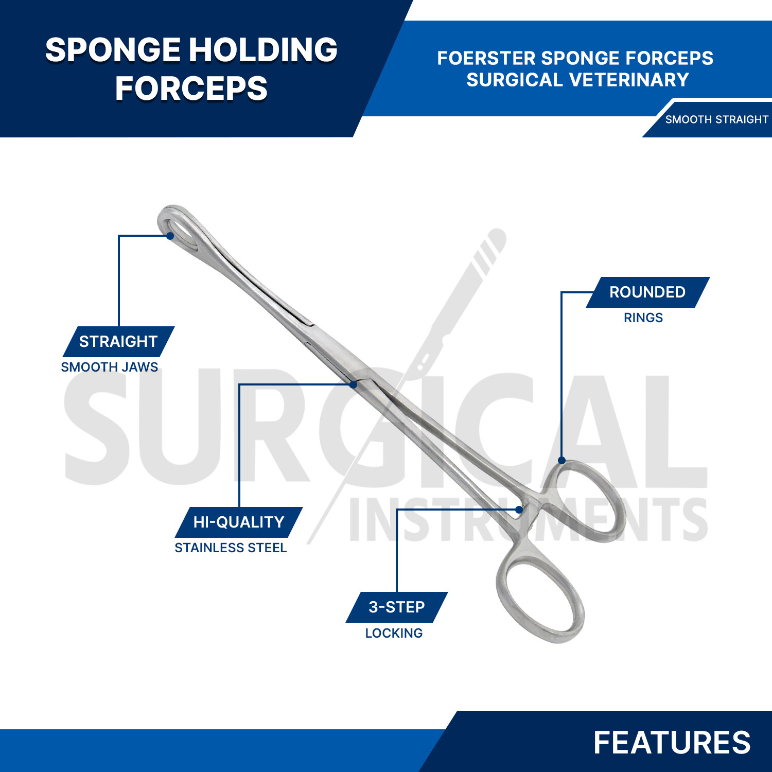 Sponge Forceps Surgical OB/GYN Smooth Jaw 7″ Straight Body Piercing German Grade