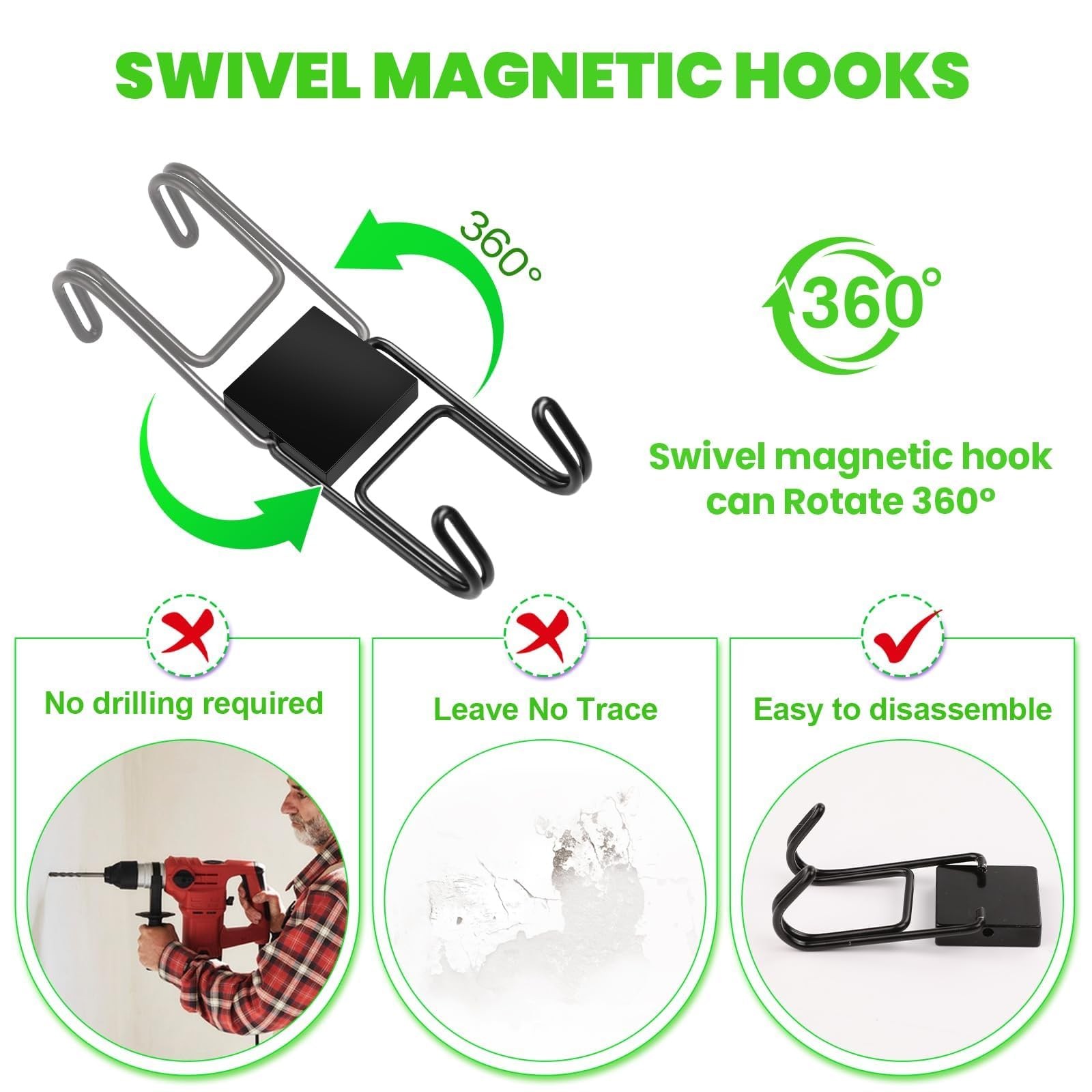 MIKEDE Magnetic Hooks 50lbs+ Magnet Hook Cruise 0.98×2.36 in, Black