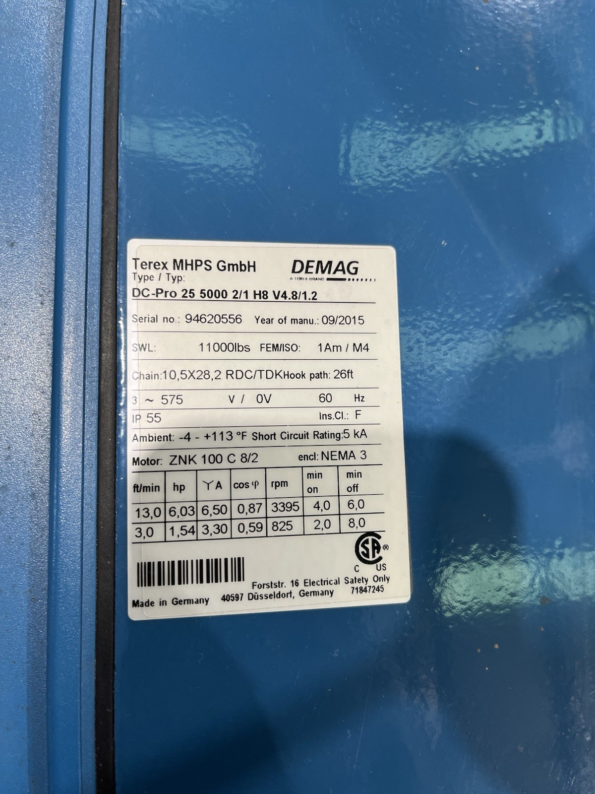 DEMAG 11000k DC-Pro25 Electric Chain Hoist