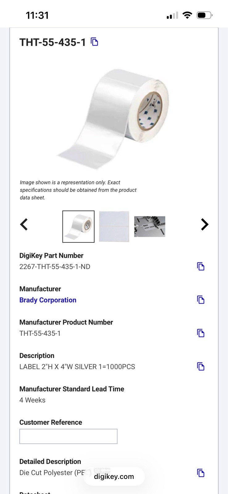 Brady Y34545 3 Core Metallized Glossy Polyester Rating Plate Labels 1000/Roll