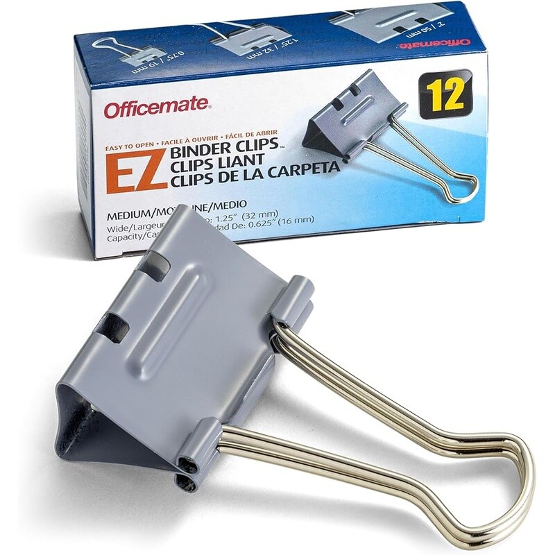 EZ Binder Clips Medium Metal Paper Clips Durable Organizer Office Supply 12ct US