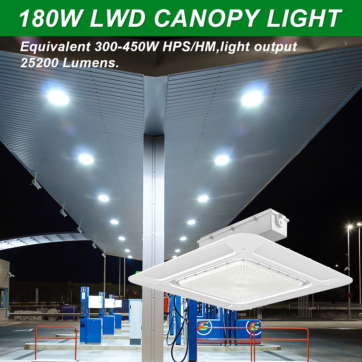 180W LED Canopy Light Parking Lot Gas Station Lamp IP65 25200LM Lights 5700k