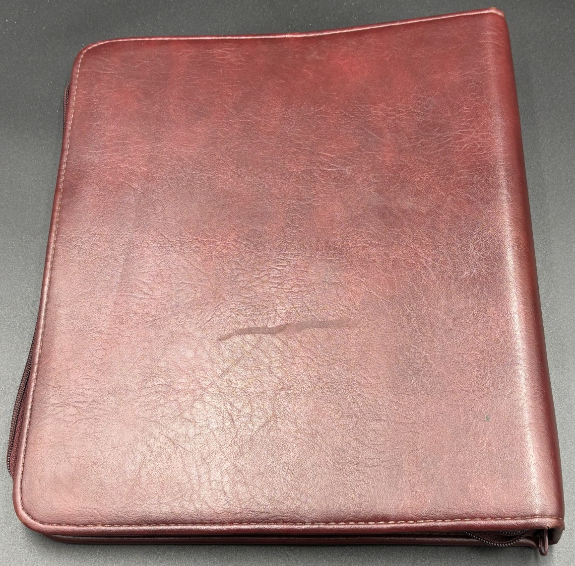 Franklin Quest Zip 3 Ring Organizer Binder Burgundy Leather Made in USA Vintage