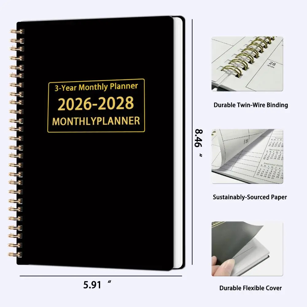 A4 A5 2026-2028 3 Year Monthly Planner Calendar Goals Agenda Notebook