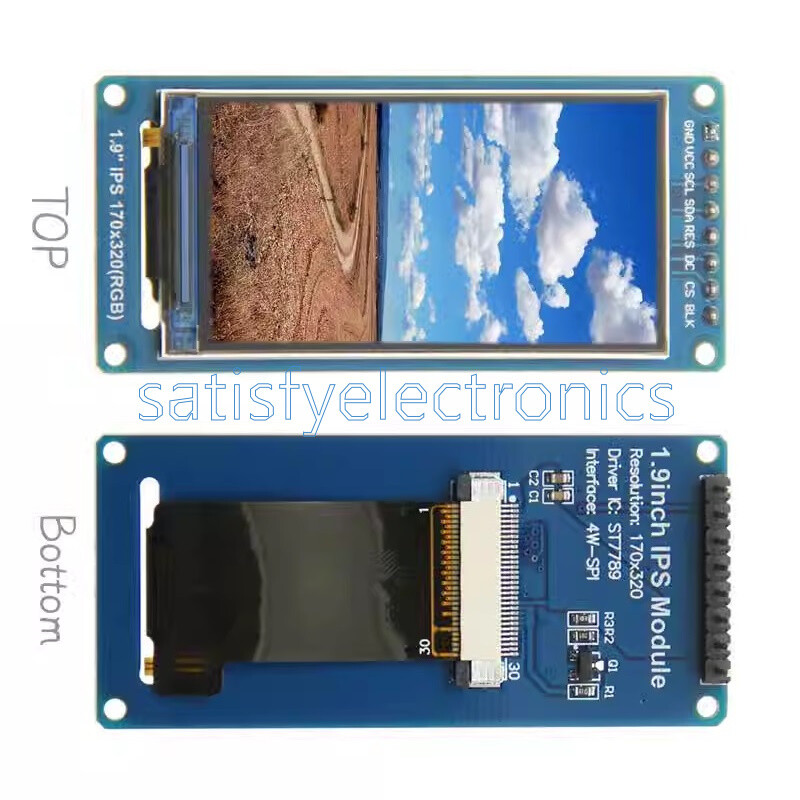 1.9″ IPS Full Angle TFT LCD Color Screen Module SPI Serial Port 170×320 ST7789