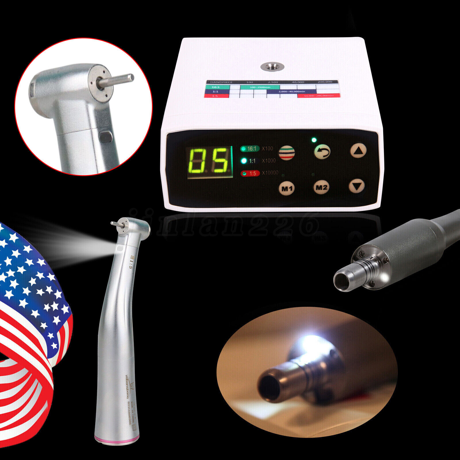 NSK NL400 Type Dental Electric Motor + 1:5 Handpiece Fiber Optic Contra Angle
