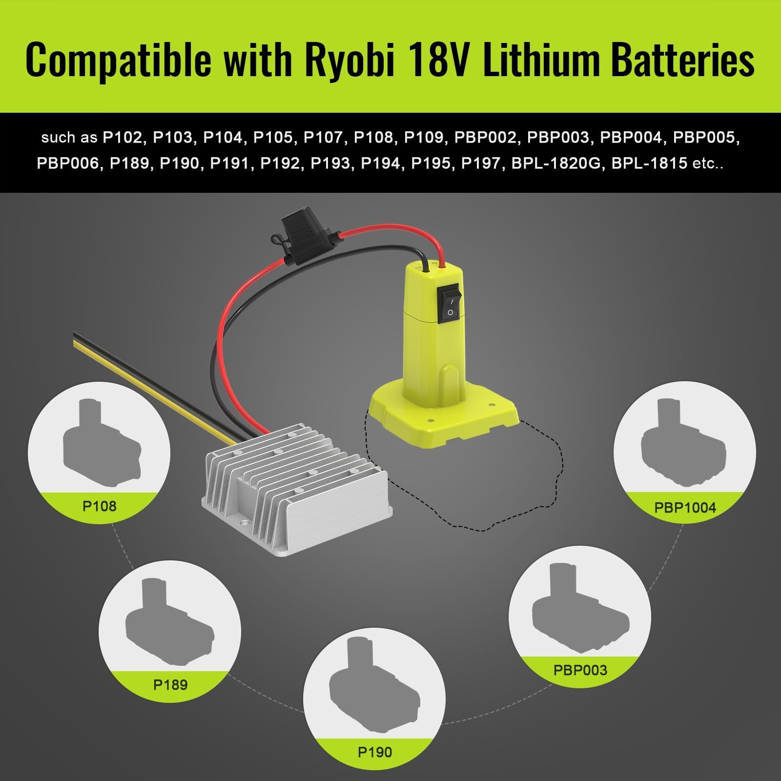 18V to 12V Voltage Regulator Adapter Compatible with Ryobi 18V Battery DIY Home