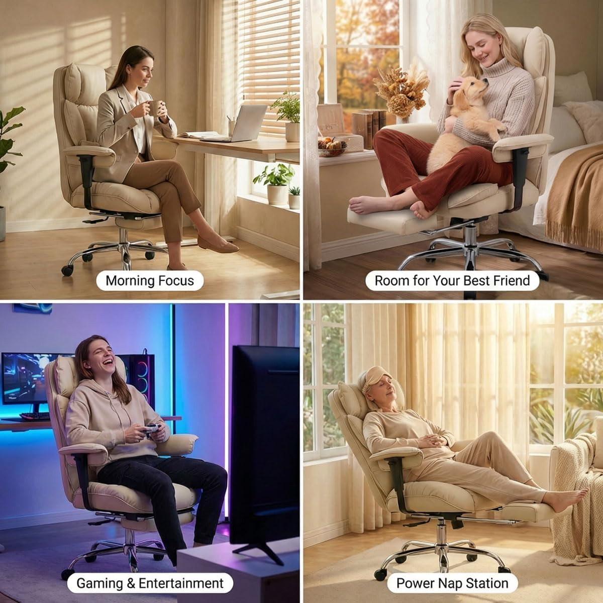 Heavy Duty Big & Tall Reclining Office Chair with Footrest – Dark Beige