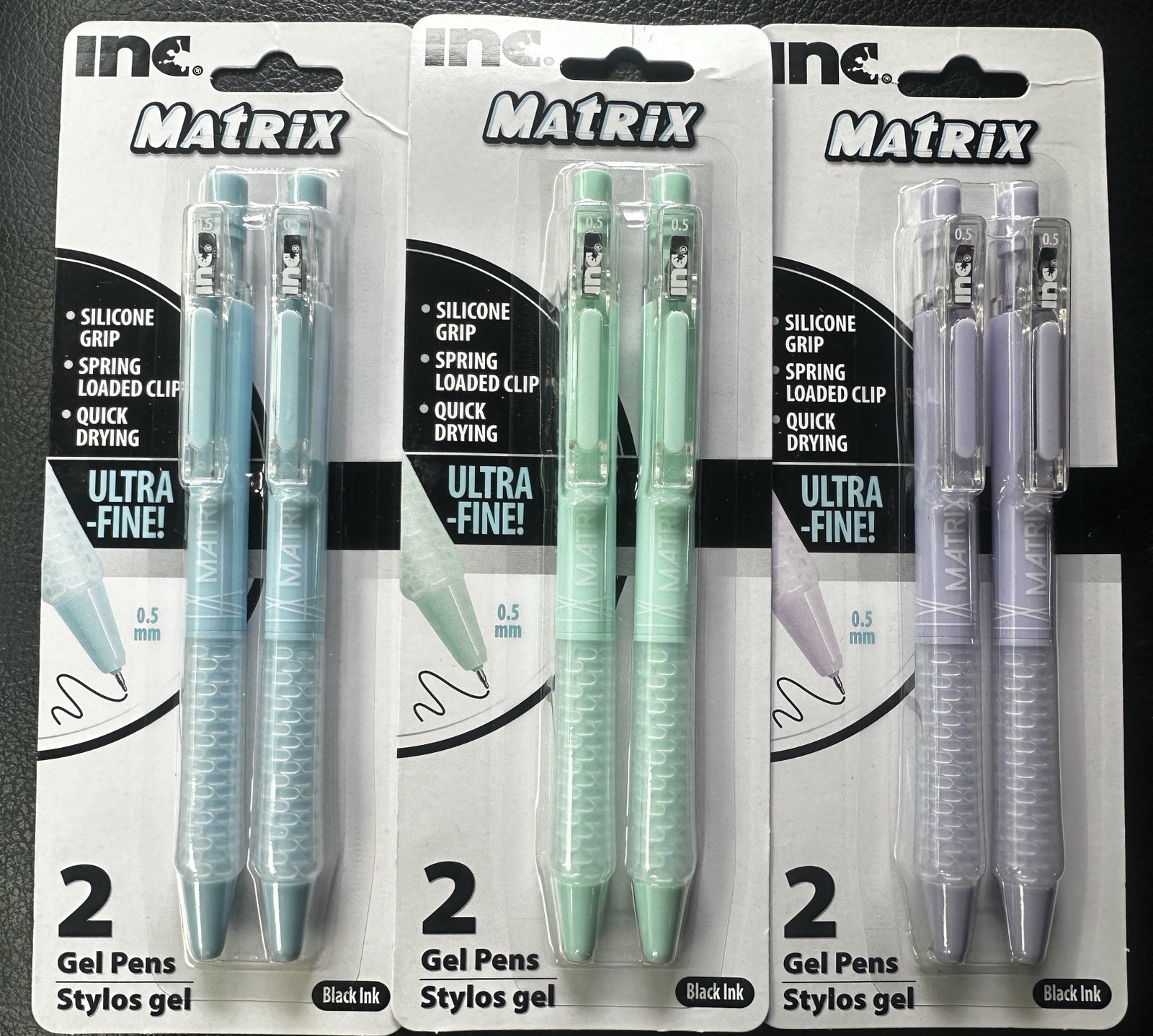 VIRAL pens 3 Packs 6 Pens INC Matrix Black Ink Gel Pens Silicone Grip Mint