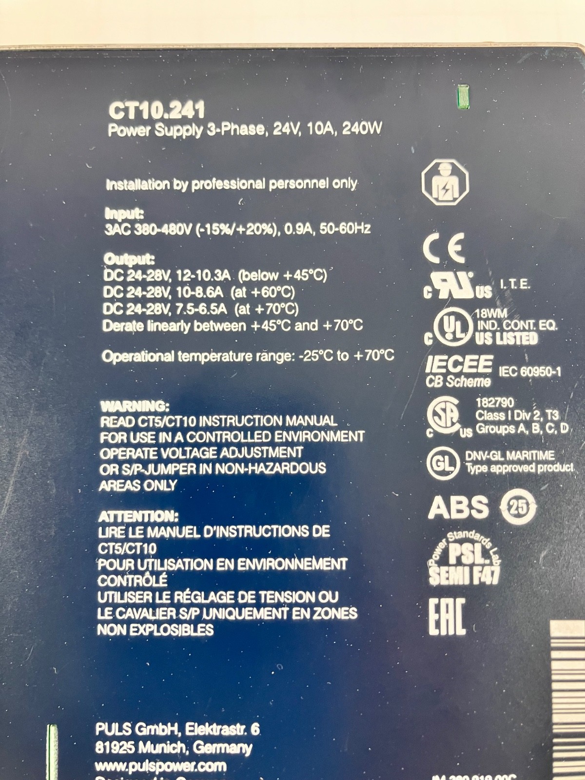 PULS Dimension CT10.241 DIN Rail Power Supply 24V 10A 240W 3-Phase New No Box