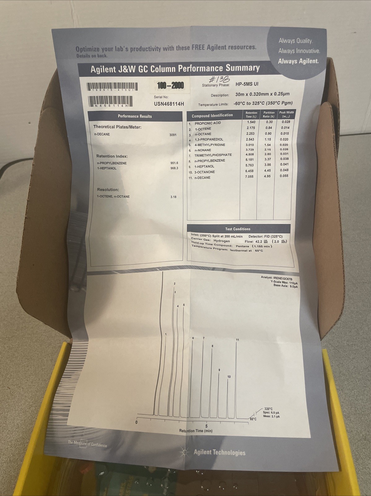 Agilent J&W GC Column HP-5MS UI 30m x 0.32mm 0.25µm
