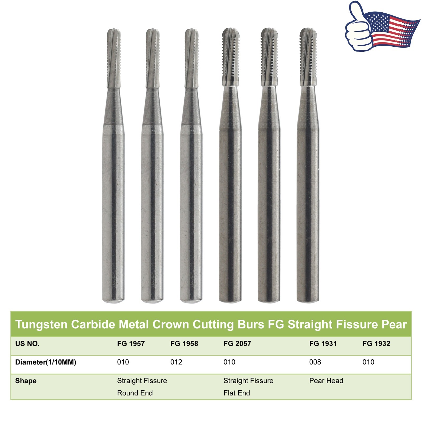 5pcs Prima Wave Dental Carbide Burs High Speed FG 19mm/Surgical FGOS SL 557 25mm