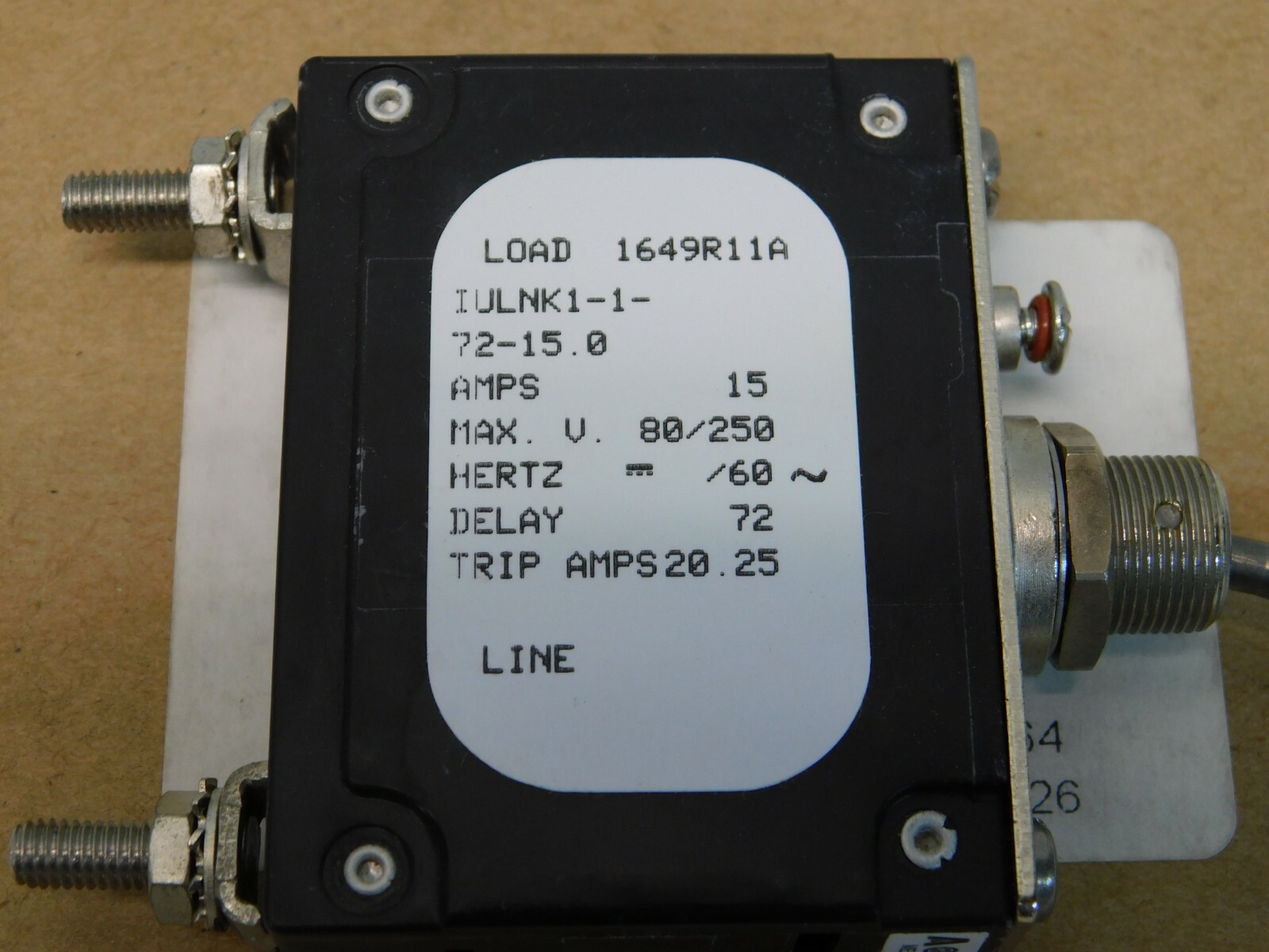 Airpax Circuit Breaker 15 Amps IULNK1-1-72-15.0 NSN 5925-01-602-9226