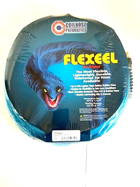 Coilhose Pneumatics PFE40504T FLEXEEL 1/4 x 50′ Hose 1/4″ MPT Fittings Blue