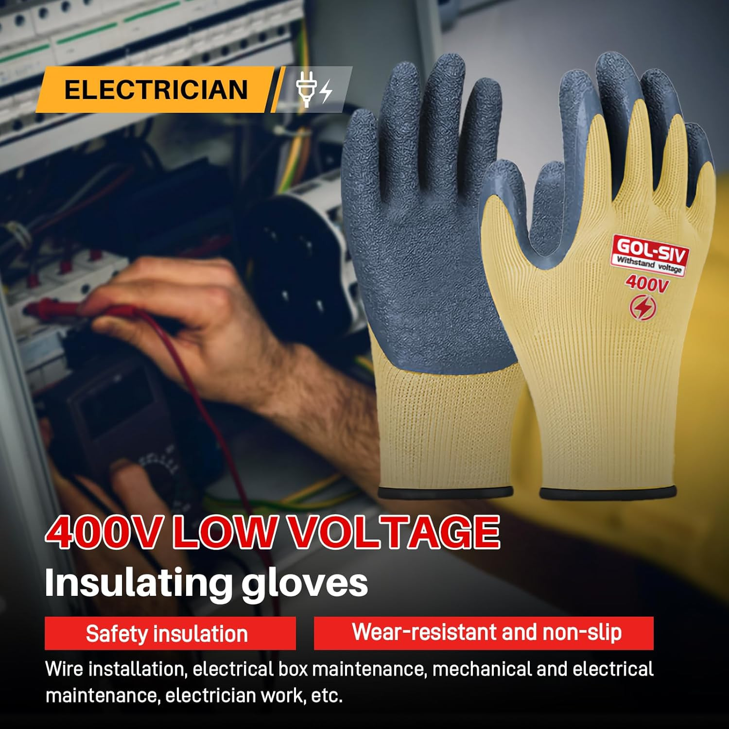 Insulated Electrician Gloves 400V Rubber Safety Work Gloves Size Large