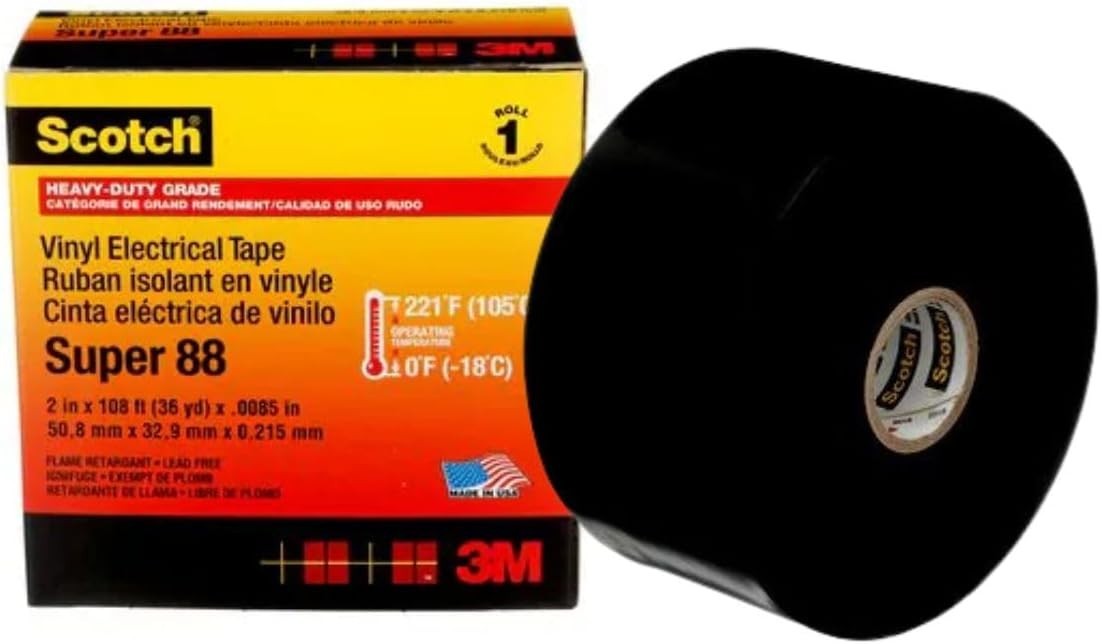 3M Scotch Super 88 Vinyl Electrical Tape 2″ x 108ft Heavy Duty Military Surplus